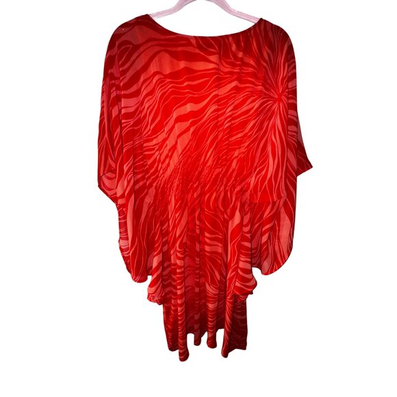 Red Swirl Kimono Sleeve Chiffon Dress Top Size 8 Sexy Boho Luxury Glamour Y2K - Picture 3 of 6